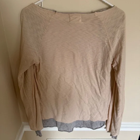 NationLTD Lag & Look Pima Cotton Gray & Beige Two-Tone Layered Long Sleeve Boho - Picture 4 of 7